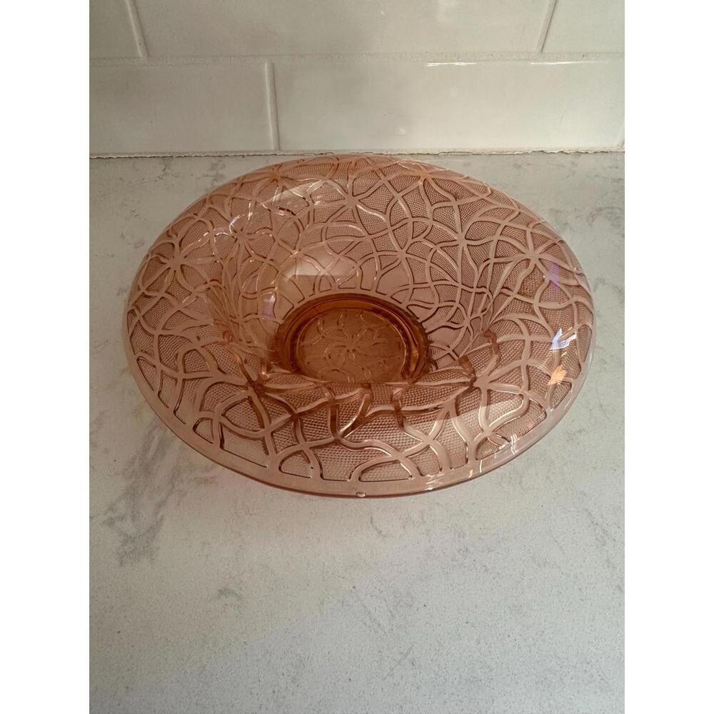 Vintage Imperial Glass Pink Depression Console Bowl - Tree of Life